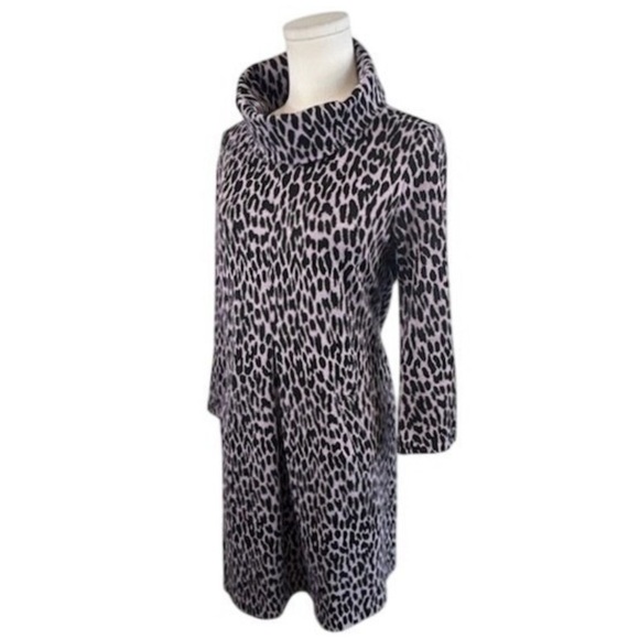 Tyler Boe Dresses & Skirts - Tyler Boe Kim Cowl Thistle Grey Animal Print Leopard Dress 3/4 Sleeve Sz M
